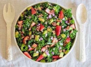 Kale Salad with Strawberry Balsamic Dressing.